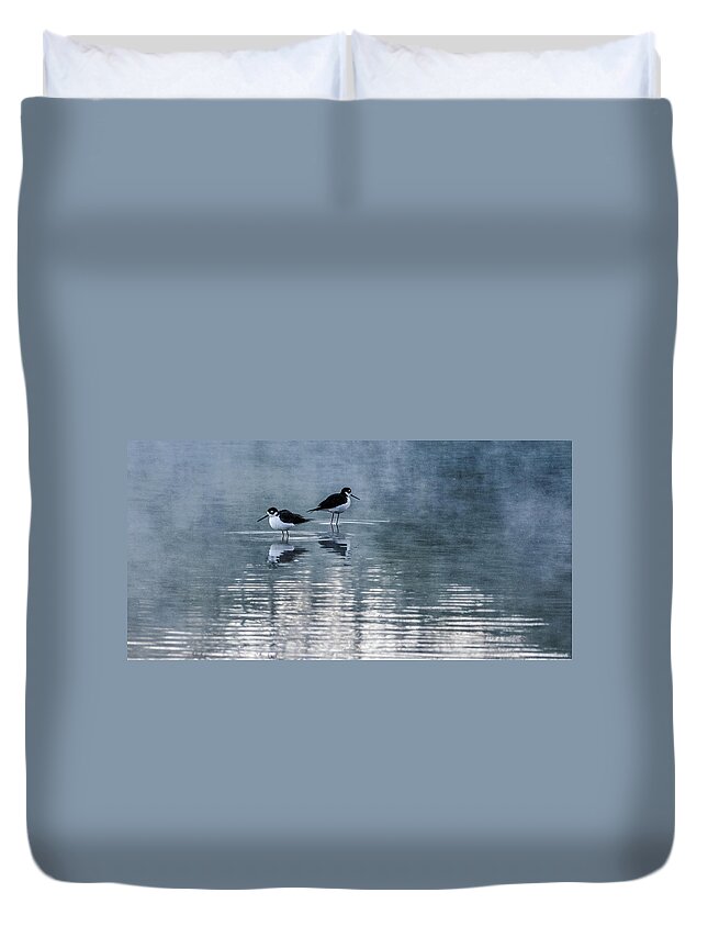 Black-necked Stilts Duvet Cover featuring the photograph Black-Necked Stilts by Tam Ryan