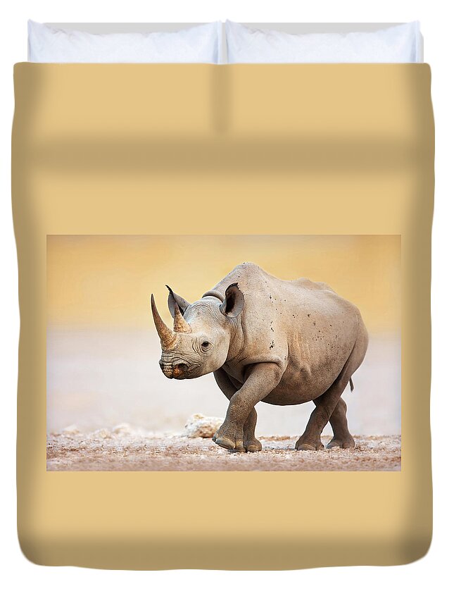 Square-lipped Duvet Cover featuring the photograph Black Rhinoceros by Johan Swanepoel