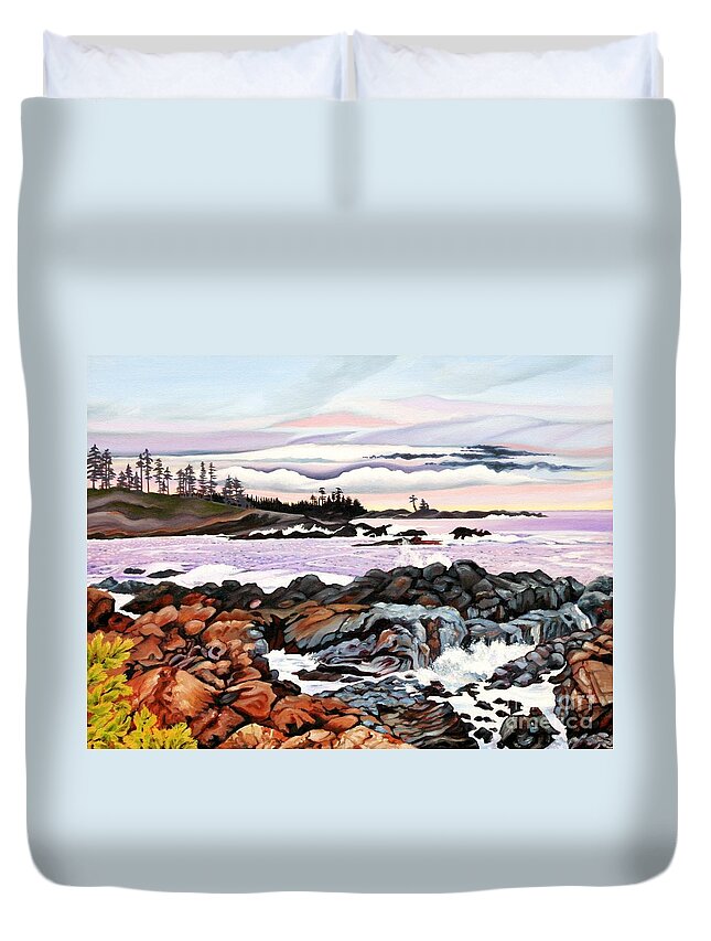 Tidal Pools Duvet Cover featuring the painting Black Rock View by Elissa Anthony