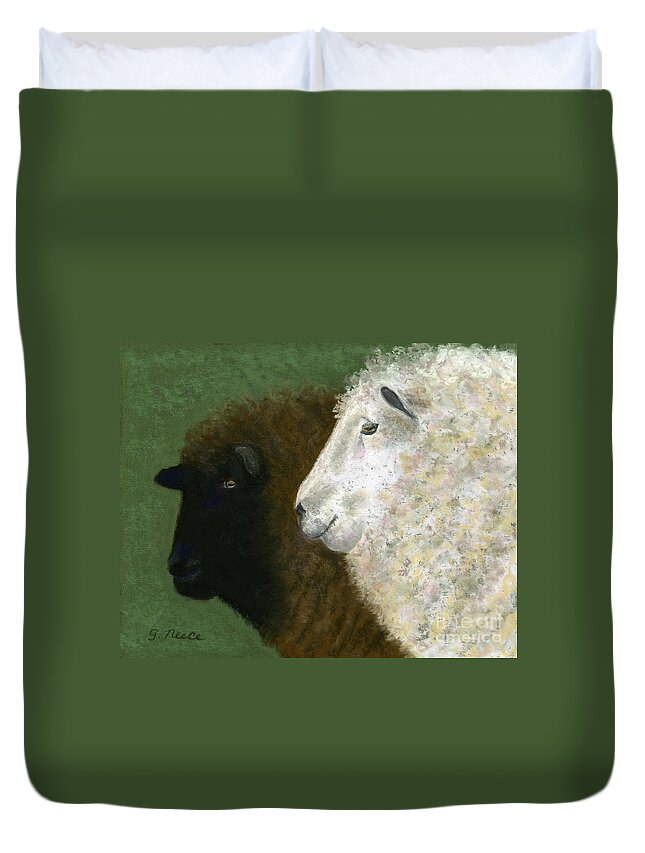 Sheep Duvet Cover featuring the pastel Black Sheep White Sheep by Ginny Neece