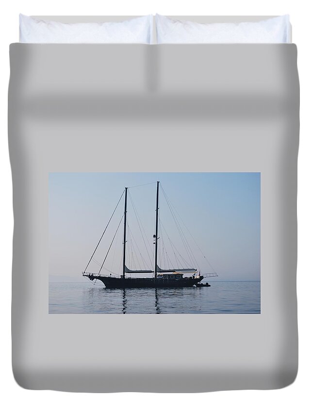 Black Ship 1 Duvet Cover featuring the photograph Black Ship 1 by George Katechis