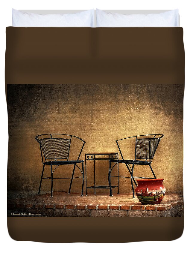 Chairs Duvet Cover featuring the photograph Black Table and Chairs by Lucinda Walter