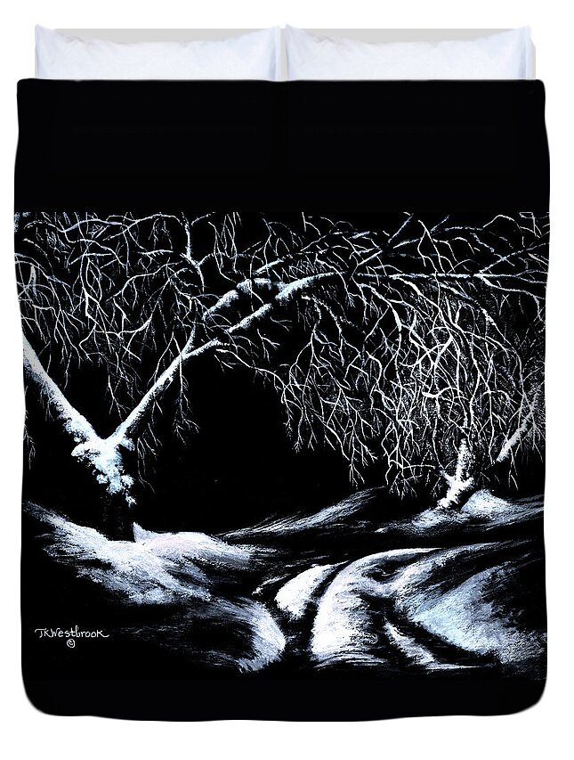 Willows Duvet Cover featuring the painting Winter Lace by Jill Westbrook
