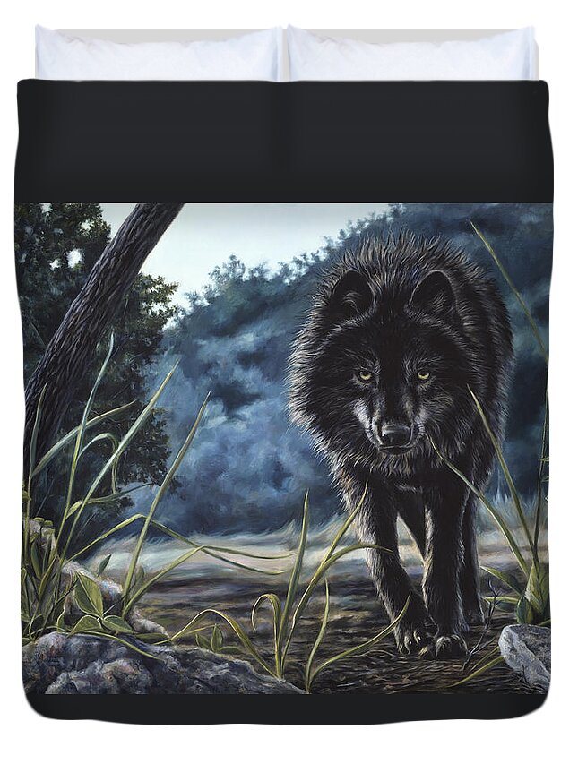 Black Wolf Hunting Duvet Cover For Sale By Lucie Bilodeau