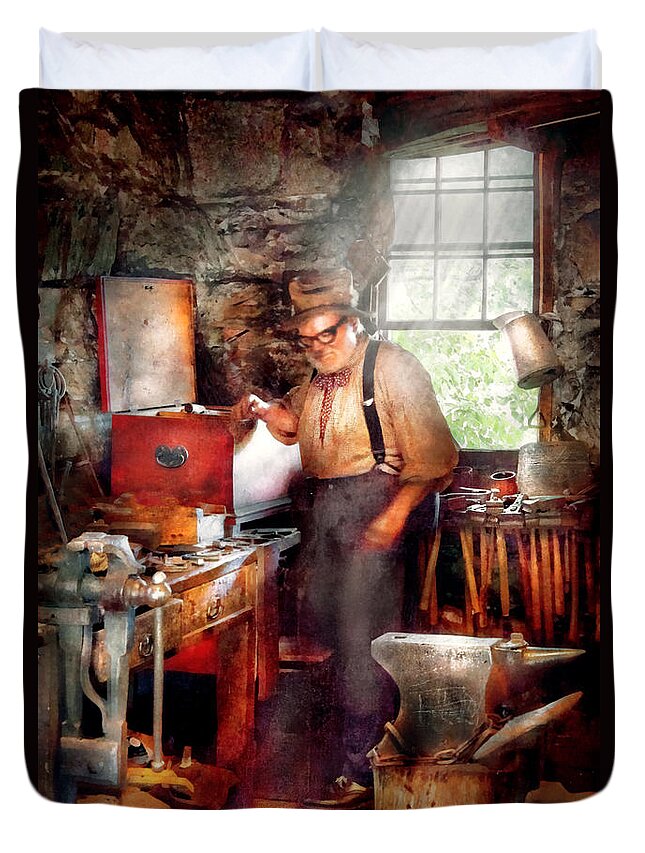 Blacksmith Duvet Cover featuring the digital art Blacksmith - The Smithy by Mike Savad
