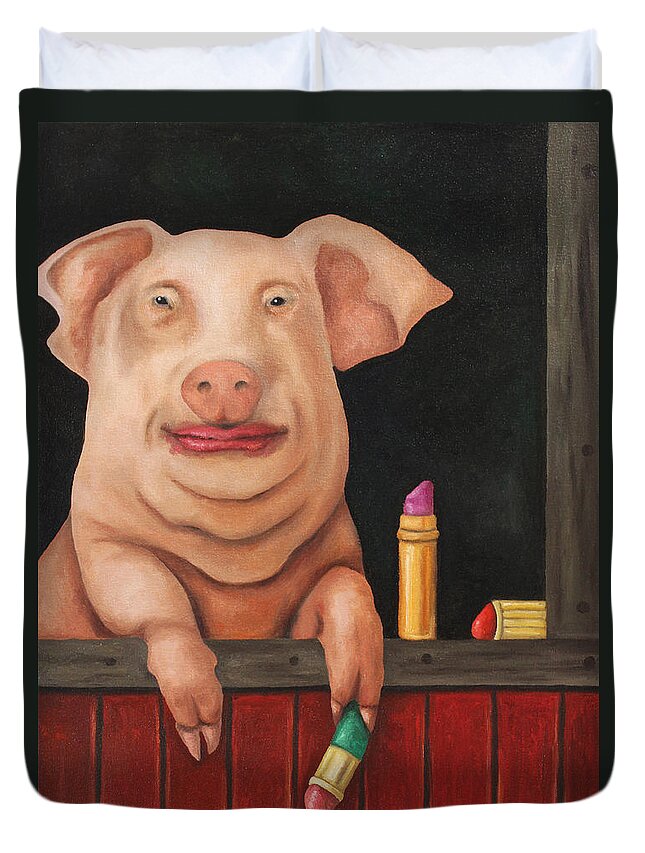 Pig Duvet Cover featuring the painting Blind Date by Leah Saulnier The Painting Maniac