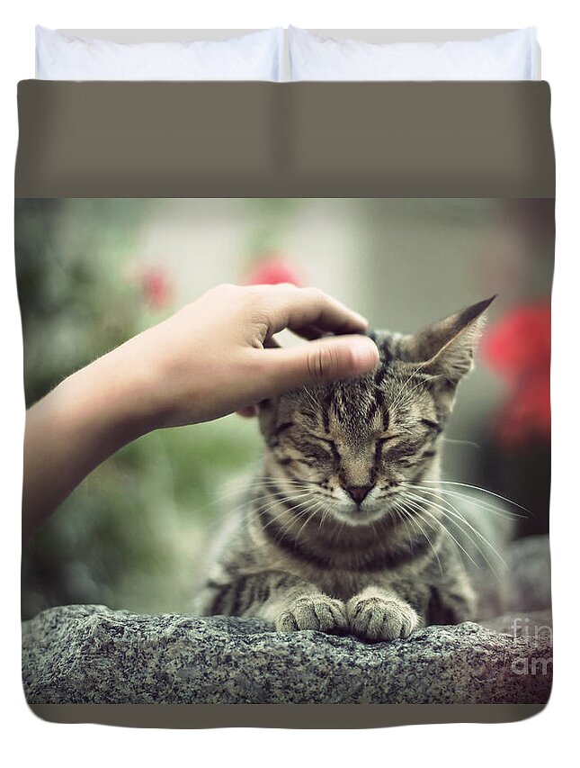 Cat Duvet Cover featuring the photograph Bliss Number 1 by Jasna Buncic