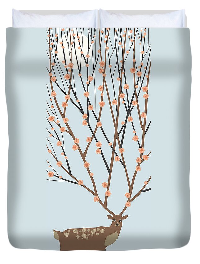 Panoramic Duvet Cover featuring the digital art Blooming Deer Antlers by Nadya Emelyanova