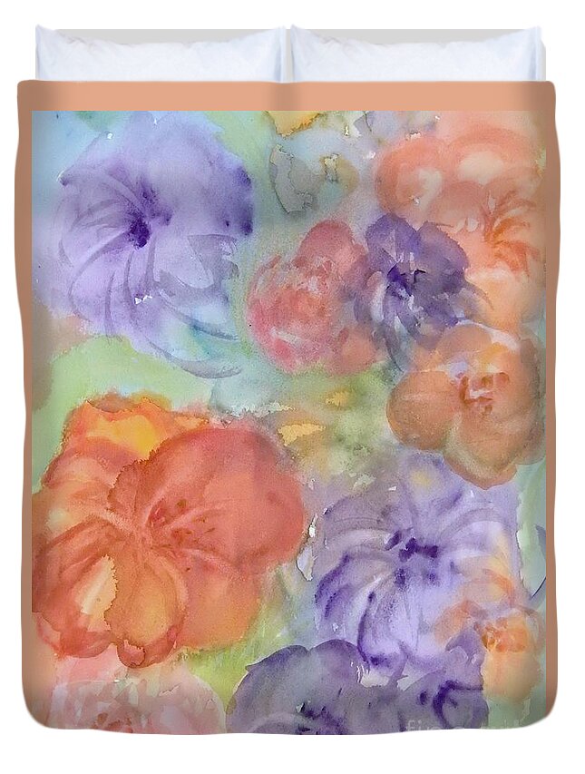 Abstract Duvet Cover featuring the painting Blossoms III Abstract by Ellen Levinson