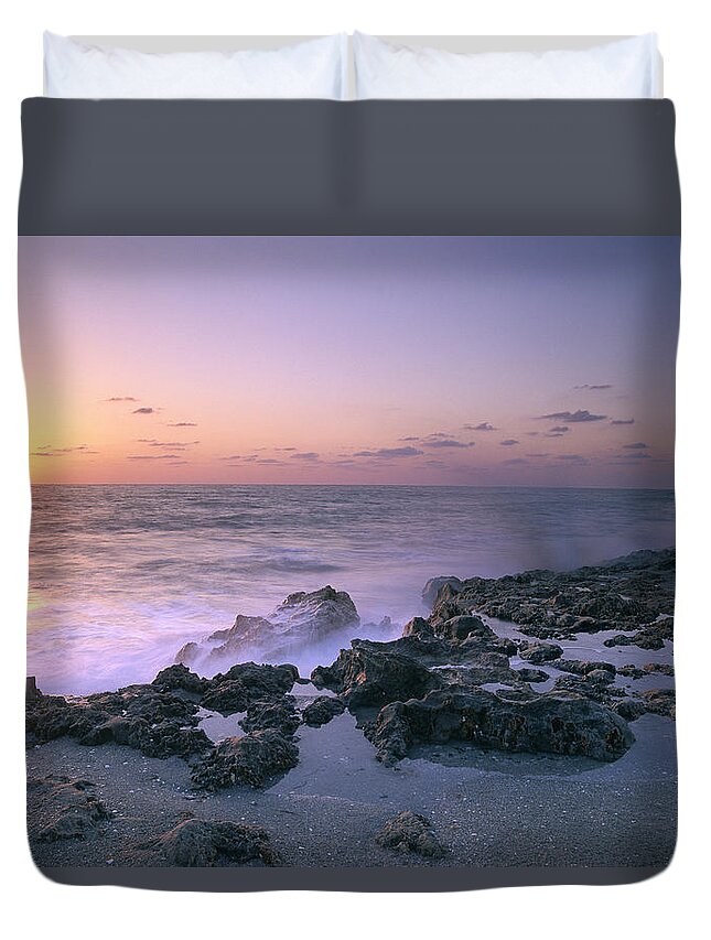 Feb0514 Duvet Cover featuring the photograph Blowing Rocks Preserve At Sunset by Tim Fitzharris
