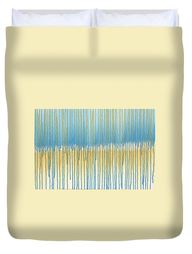 Abstract Duvet Cover featuring the painting Blue and Gold by Lynn Hansen