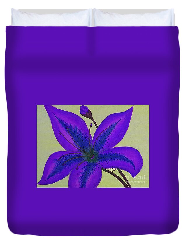 Blue And Purple Day Lily Duvet Cover featuring the painting Blue and Purple Day Lily by Barbara A Griffin