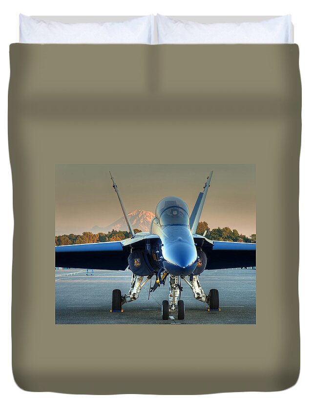 Blue Angels Duvet Cover featuring the photograph Blue Angel at Sunset by Jeff Cook