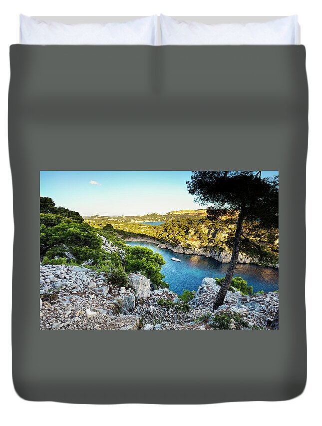 Scenics Duvet Cover featuring the photograph Blue Bay At French Riviera by Akrp