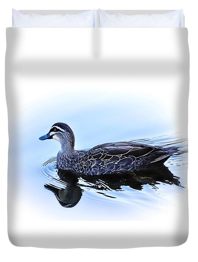 Blue Billed Duck Duvet Cover featuring the photograph Blue Billed Duck by Kaye Menner