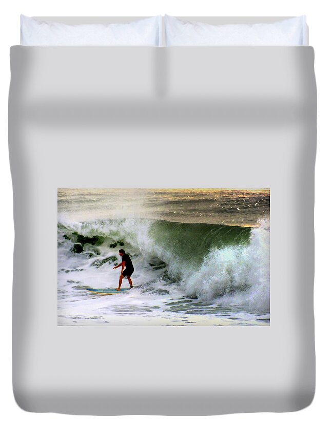 Surfers Duvet Cover featuring the photograph Blue Board by Karen Wiles