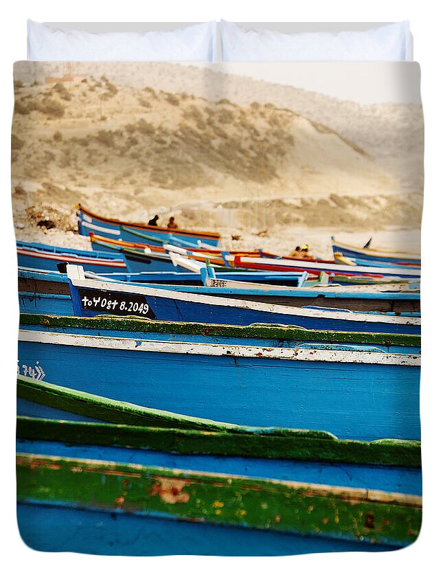 Boat Images Duvet Cover featuring the photograph Blue Boats by David Davies
