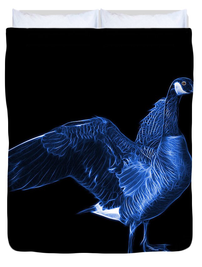 Canada Goose Duvet Cover featuring the mixed media Blue Canada Goose Pop Art - 7585 - BB by James Ahn