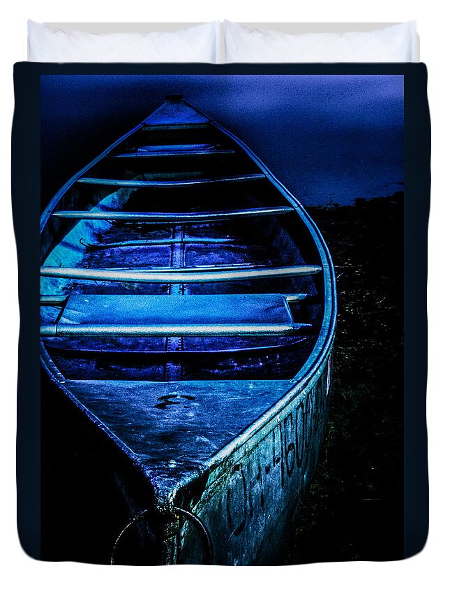 Canoe Duvet Cover featuring the photograph Blue Canoe by Michael Arend