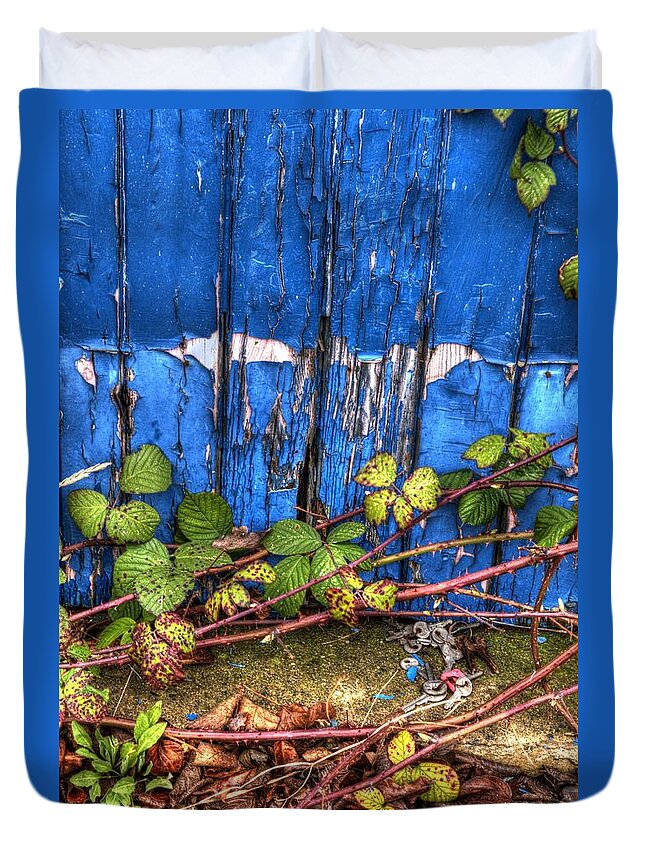 Blue Duvet Cover featuring the photograph Blue door by Spikey Mouse Photography