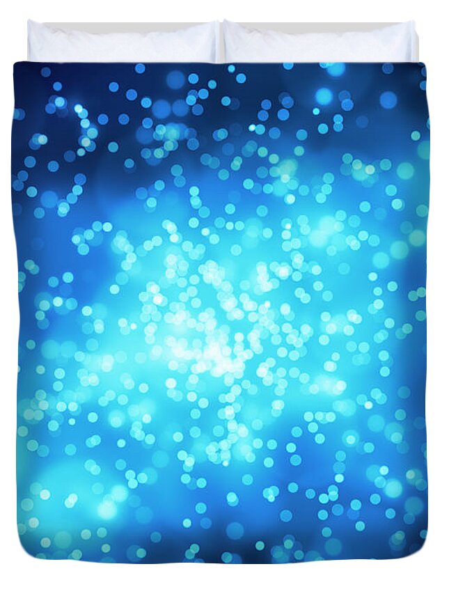 Particle Duvet Cover featuring the photograph Blue Glowing Background Light by Brainmaster