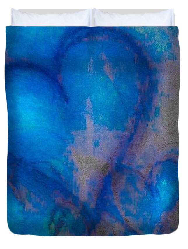 Hearts Duvet Cover featuring the photograph Blue Hearts by Marian Lonzetta