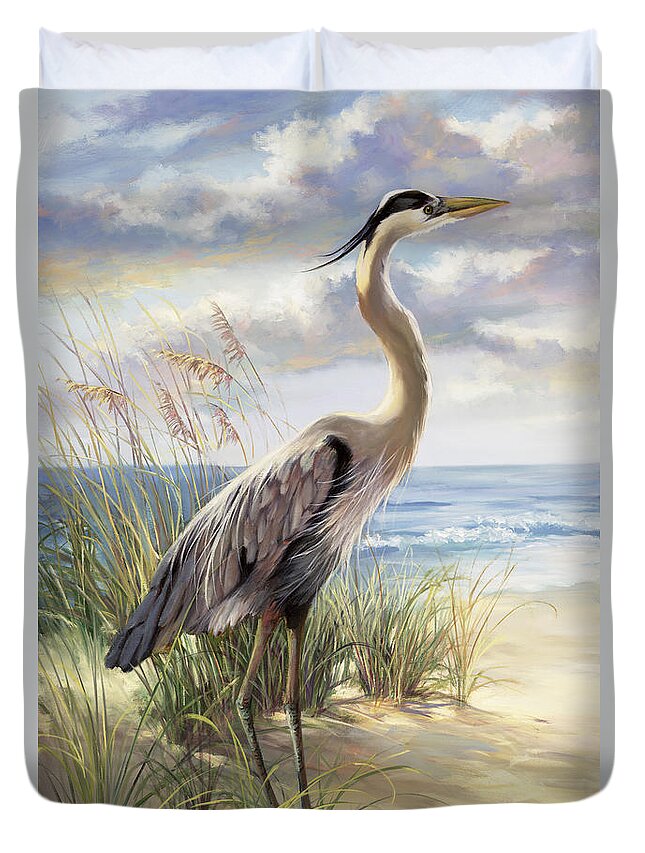 Heron Duvet Cover featuring the painting Blue Heron Deux by Laurie Snow Hein