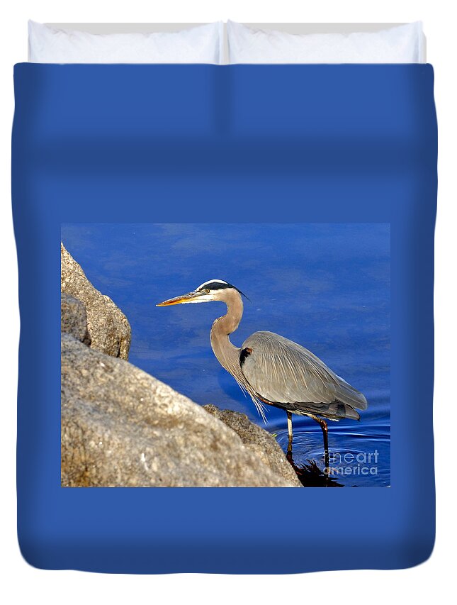 Blue Heron Duvet Cover featuring the photograph Blue Heron in the Savannah River by Jean Wright