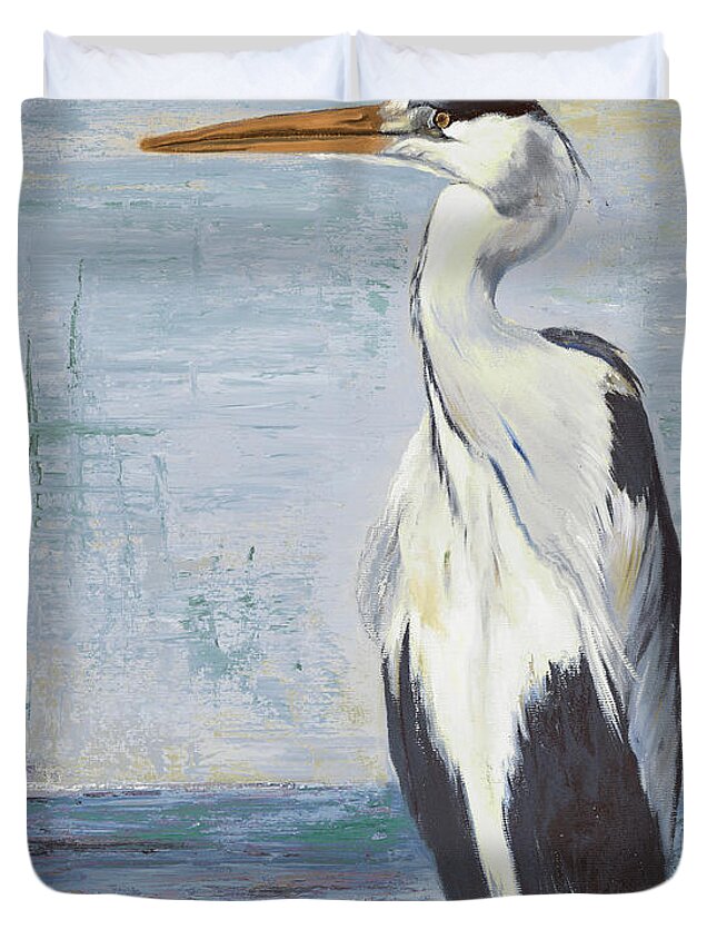 Blue Duvet Cover featuring the painting Blue Heron On Blue II by Patricia Pinto