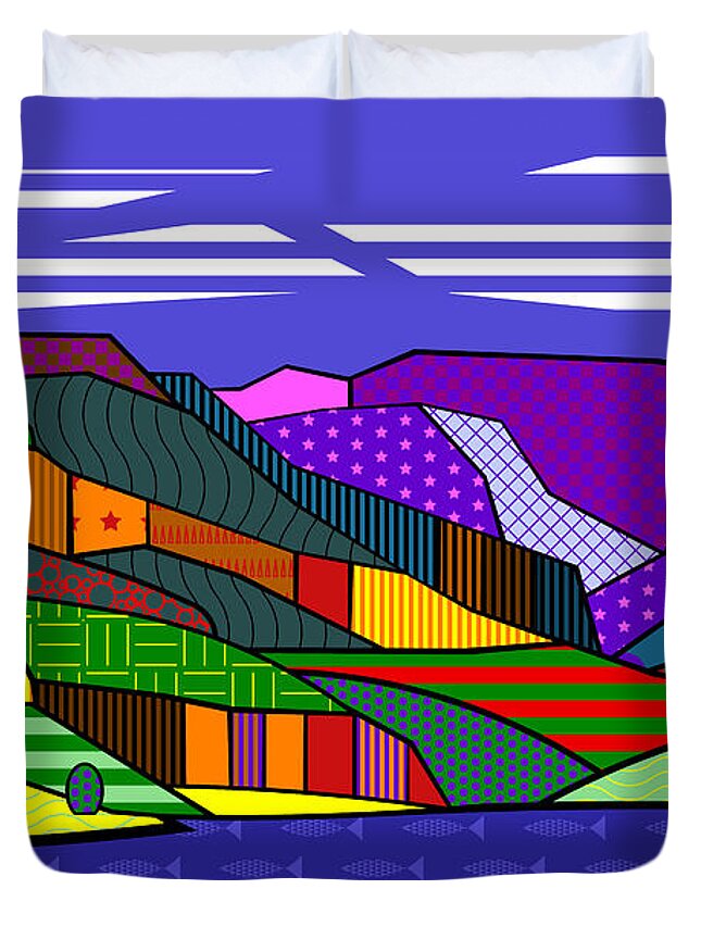 Colorado Duvet Cover featuring the digital art Blue Mesa Lake by Randall J Henrie