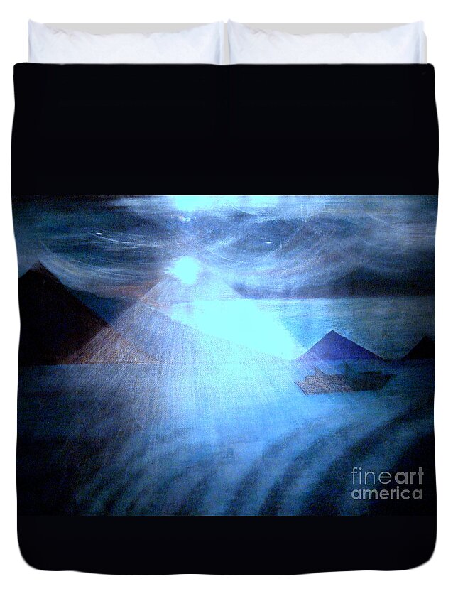 Moon Duvet Cover featuring the painting Blue Moon Sailing by Kumiko Mayer