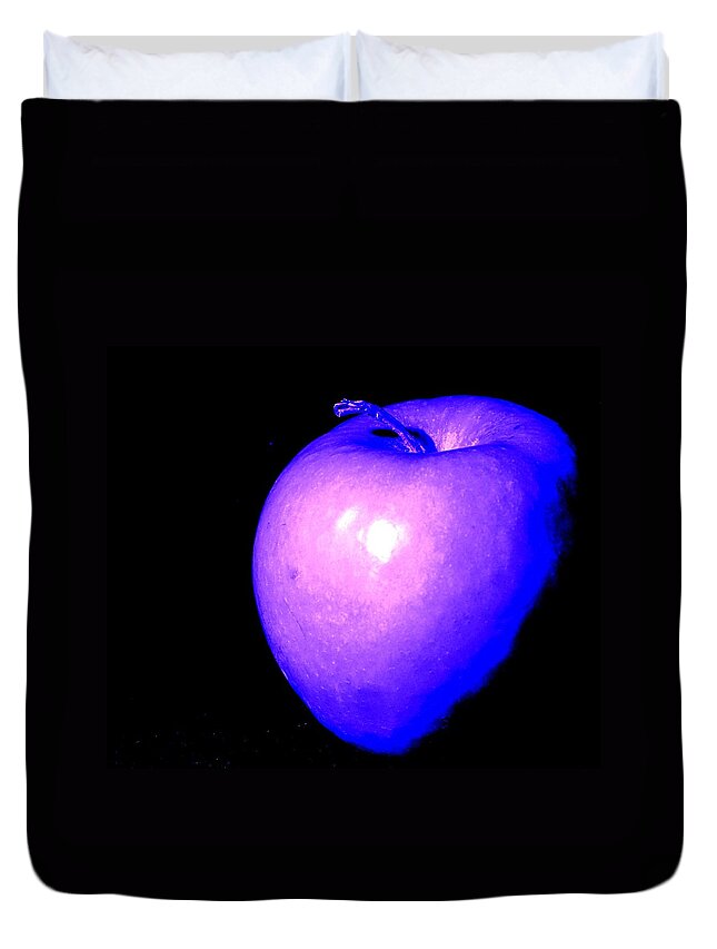 Apple Duvet Cover featuring the photograph Blue Neon Apple by Ian MacDonald