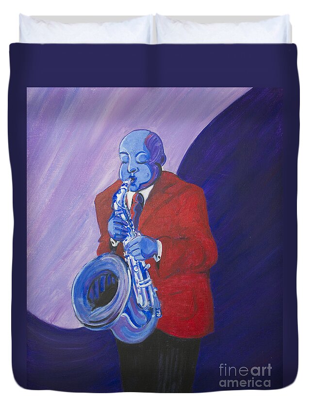 Dwayne Glapion Duvet Cover featuring the painting Blue Note by Dwayne Glapion