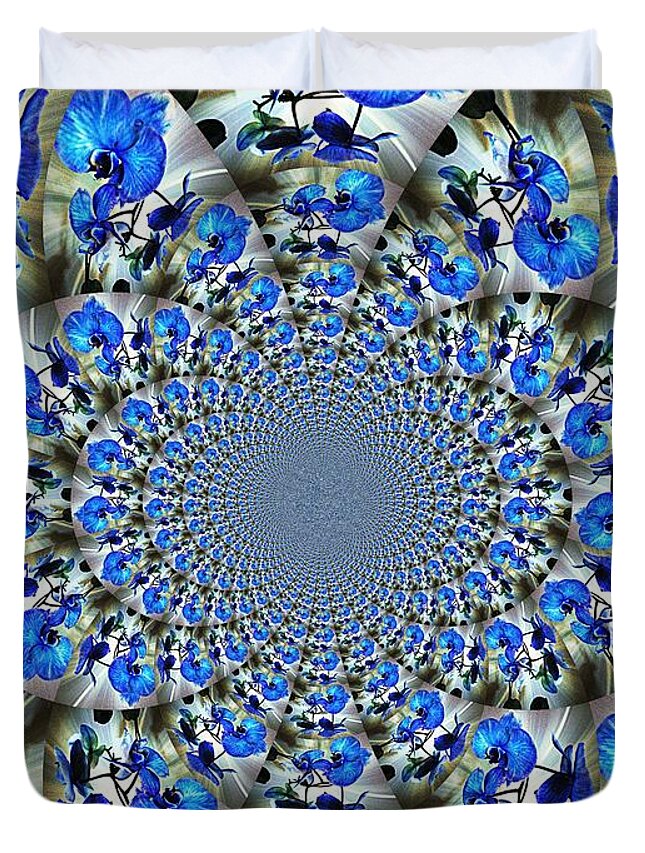 Blue Orchid Duvet Cover featuring the photograph Blue Orchid Kaleidoscope by Judy Palkimas
