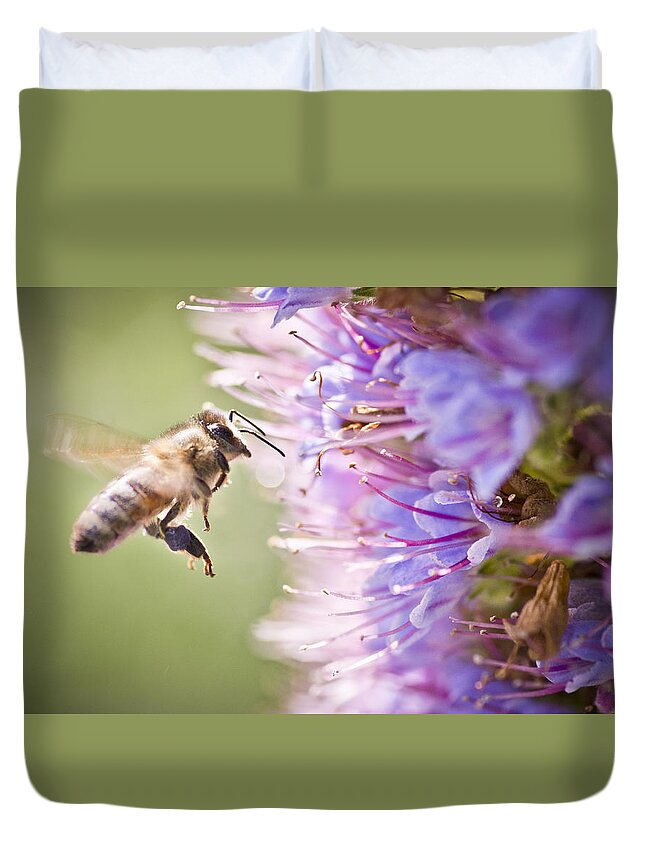 Bee Duvet Cover featuring the photograph Blue Pollen by Priya Ghose