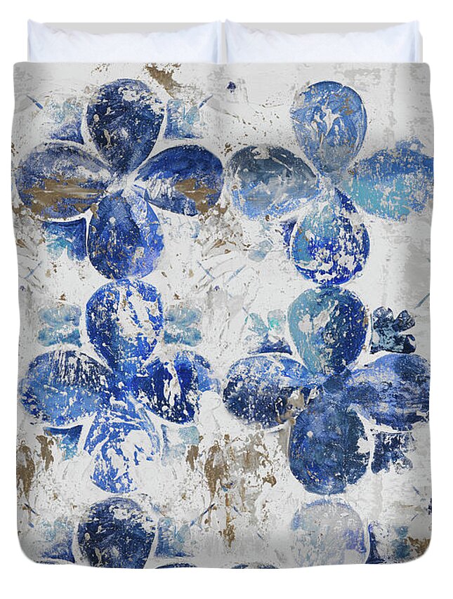 Blue Duvet Cover featuring the painting Blue Quatrefoil Panel by Patricia Pinto