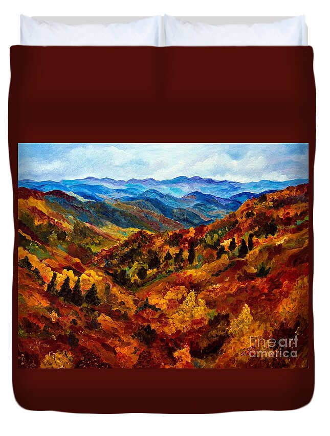Blue Ridge Mountains Duvet Cover featuring the painting Blue Ridge Mountains in Fall II by Julie Brugh Riffey