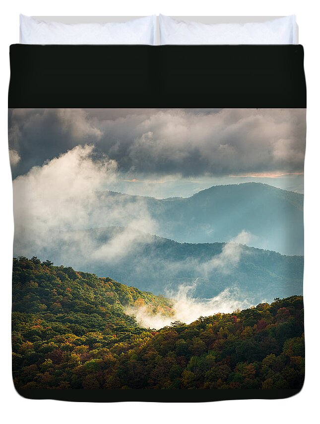 Blue Ridge Parkway Duvet Cover featuring the photograph Blue Ridge Parkway NC Autumn Morning by Dave Allen