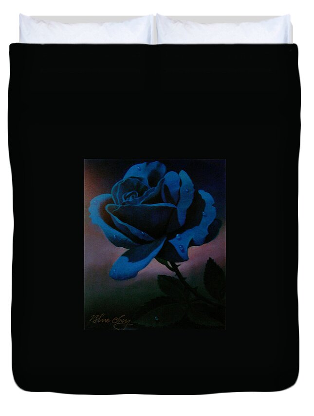 Rose Duvet Cover featuring the painting Blue Rose by Blue Sky