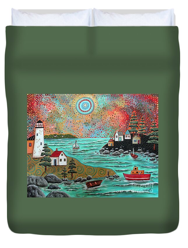 Seascape Duvet Cover featuring the painting Blue Sea by Karla Gerard