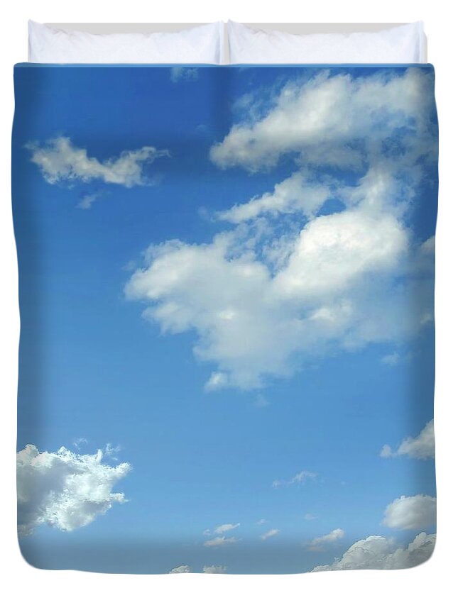 Weather Duvet Cover featuring the digital art Blue Sky With Cumulus Clouds, Artwork by Leonello Calvetti