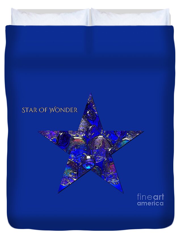 Greeting Card Duvet Cover featuring the mixed media Blue Star Of Wonder by Joan-Violet Stretch