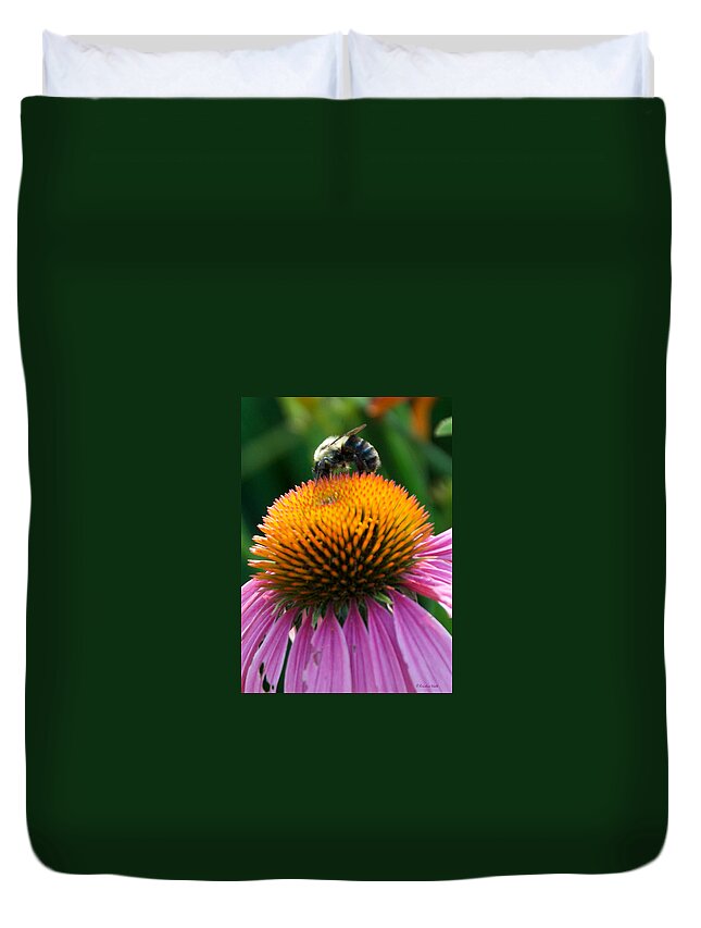 Bee Duvet Cover featuring the photograph Blue Striped Bee by Kristin Hatt