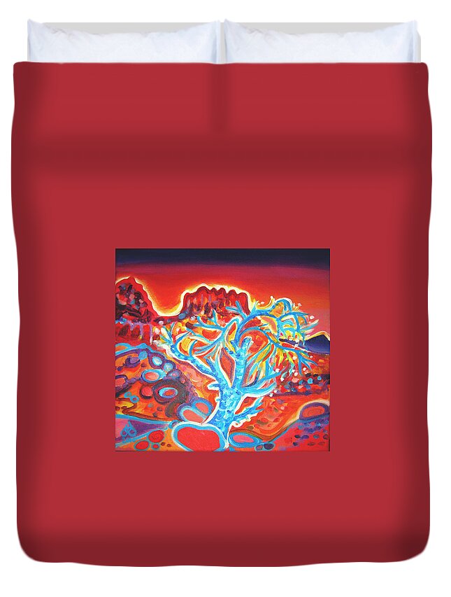 Rachel Houseman Duvet Cover featuring the painting Blue Tree by Rachel Houseman