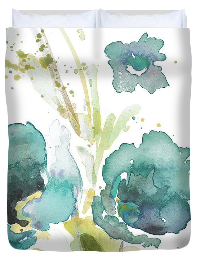 Blue Duvet Cover featuring the painting Blue Watercolor Modern Poppies I by Lanie Loreth
