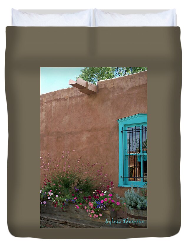 Santa Fe Duvet Cover featuring the photograph Blue Window by Sylvia Thornton