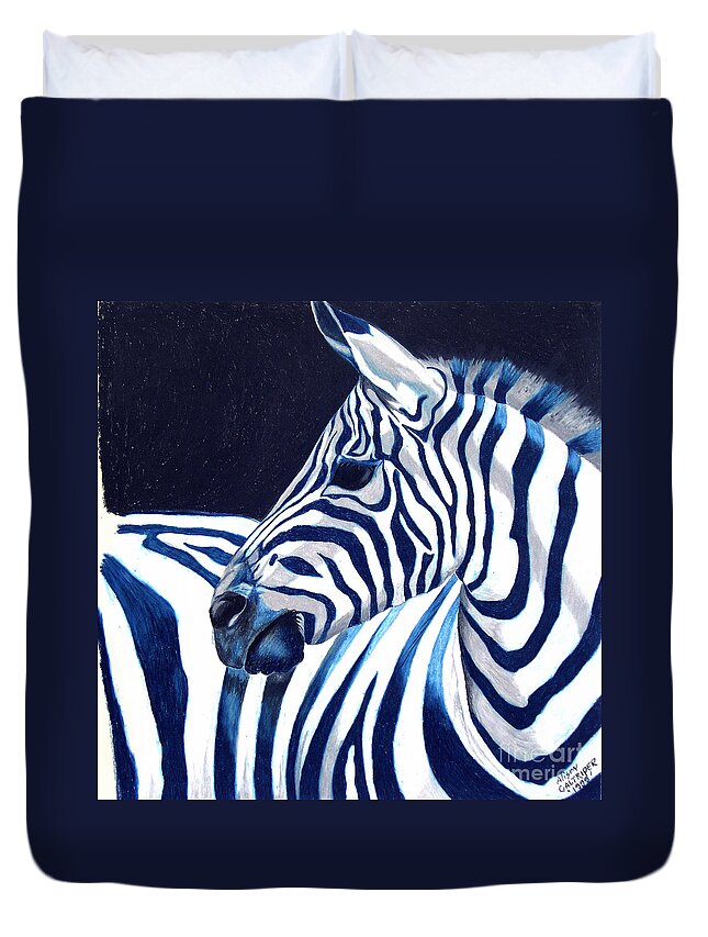 Zebra Duvet Cover featuring the painting Blue Zebra by Alison Caltrider