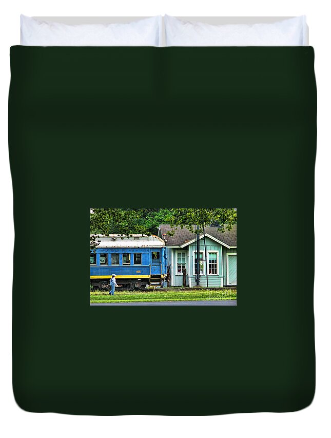 Bluebird Train Duvet Cover featuring the photograph Bluebird Train at the Station by Jack Schultz