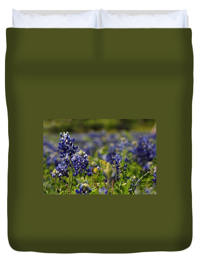 Bluebonnets Duvet Cover featuring the digital art Bluebonnets in Spring by Linda Unger