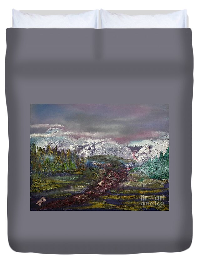 Winter Scene Of Mountains Duvet Cover featuring the painting Blurred Mountain by Jan Dappen